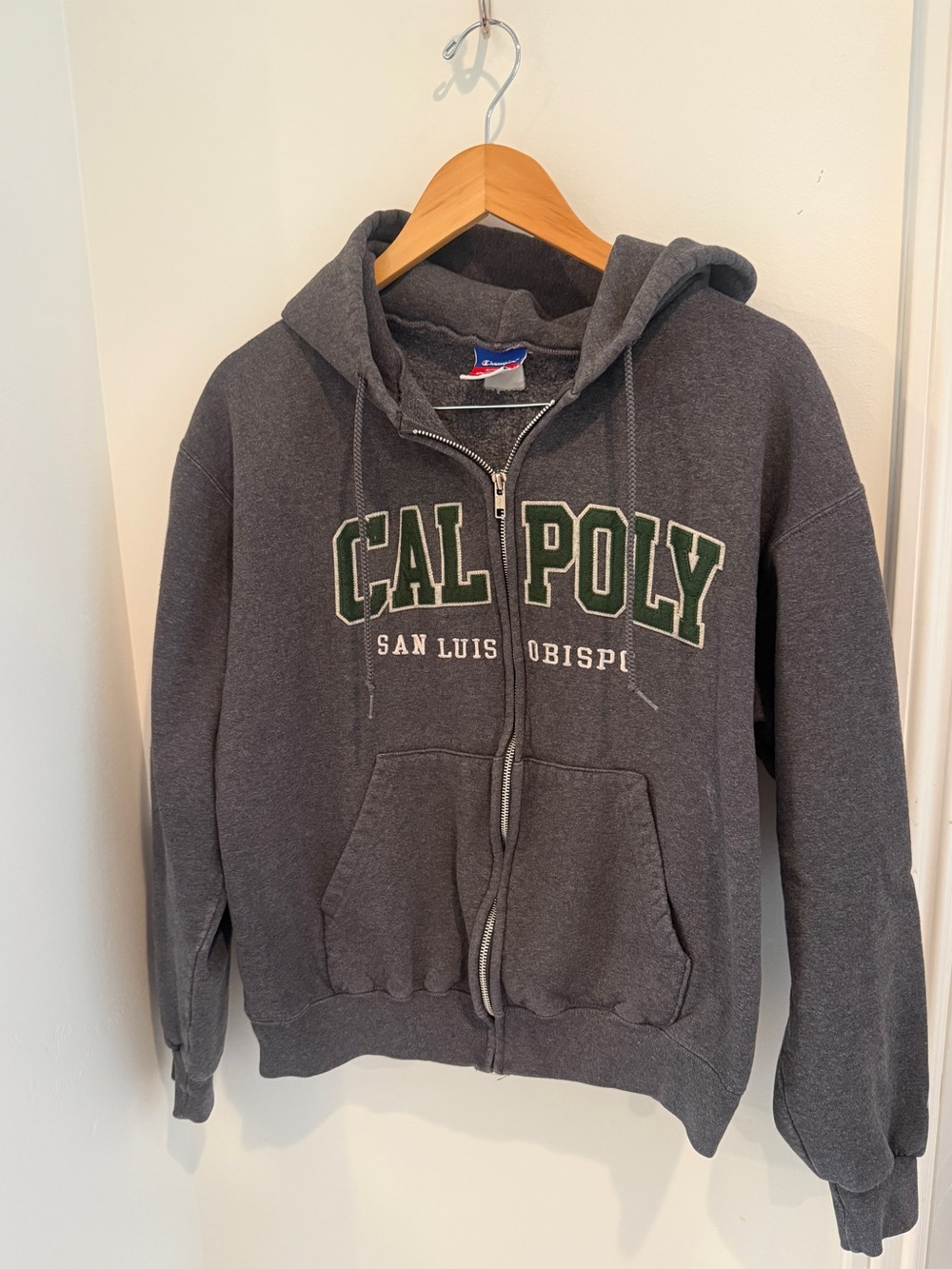 Champion Charcoal Gray Zip Hoodie with Logo Patch